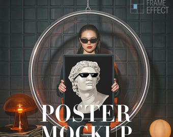 Poster Mockup With Person, Bold, Editorial Frame Mockup, Digital Template (PSD)