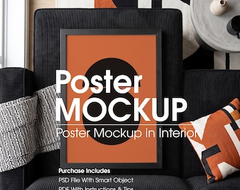 Poster Mockup in Interior,  Bold Frame Mockup, Digital Download (PSD)