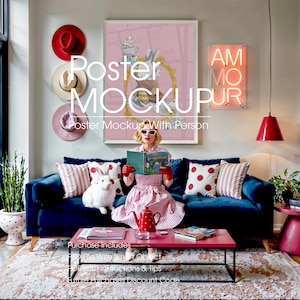 Retro Poster Mockup With Person, Frame Mockup With Person, Artwork Mockups, Art Frame Mockup, Gallery Art Mockup, Mockup With Person, PSD