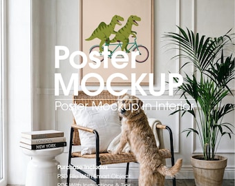 Poster Frame Mockup With Pet, Interior Art Display (PSD)