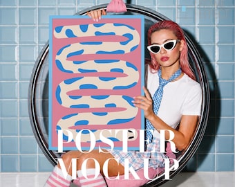 Poster Mockup With Person, Bold, Editorial Frame Mockup, Digital Template (PSD)