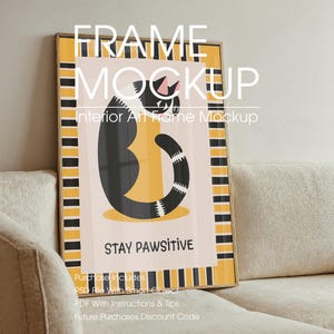 Poster Frame Mockup Leaning On Sofa, Artwork Frame Mockup, Picture Frame Mockup, Wall Art Mockup, Frame Mockup, A4 Mockup, PSD Mockup