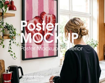 Kitchen Poster Mockup With Person, Art Frame Mockup, PSD,  (Digital Download)