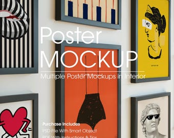 Mockup galerii ściennej: 6 makiet ram artystycznych w formacie PSD (do pobrania w wersji cyfrowej), format DIN A