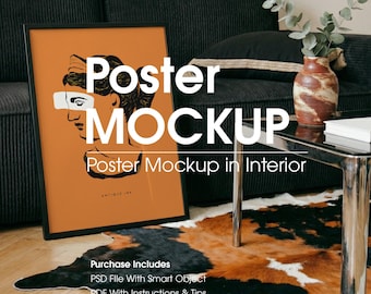 Poster Frame Mockup, Contemporary Interior Scene (PSD)
