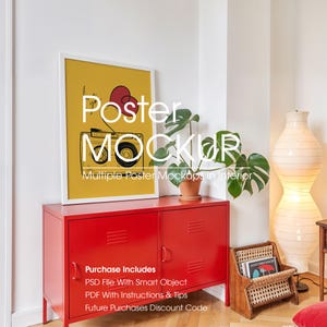 Retro Poster Mockup in Interior, Artwork Frame Mockup, Art Print Mockup, Wall Frame Mockup, Framed Poster Mockup, Photo Frame Mockup, PSD