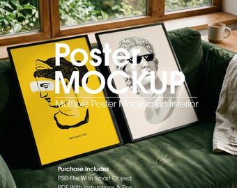 Two Poster Frame Mockups,  Digital Wall Art Frame Mockup (PSD)