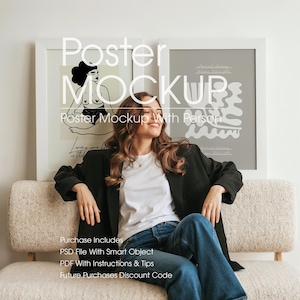 Poster Frame Mockup With Person, Multiple Poster Mockups, Wall Art Frame Mockup With Person, Two Art Frame Mockups, DIN PSD Frame Mockup