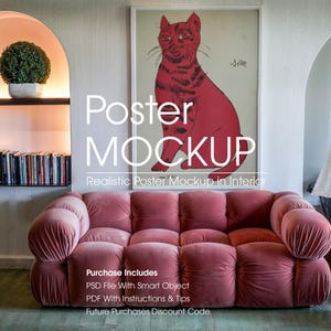 Poster Mockup in Interior, Artwork Frame Mockup, Modern Art Print Mockup, Wall Mockup, Framed Poster Mockup, Photo Frame Mockup, PSD