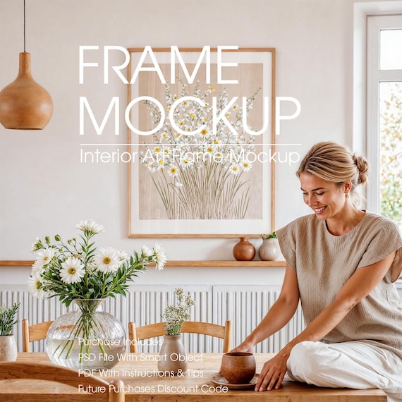 Realistic Art Frame Mockup With Person (PSD File)