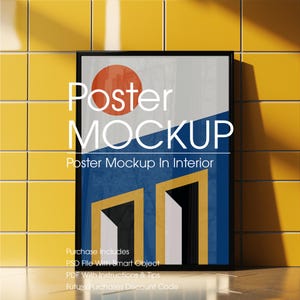 Black Art Frame Mockup, Glossy Mustard Tiles (PSD)