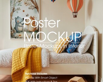 Nursery Poster Mockup: Art Print Mockup Display, Digital Download (PSD File)