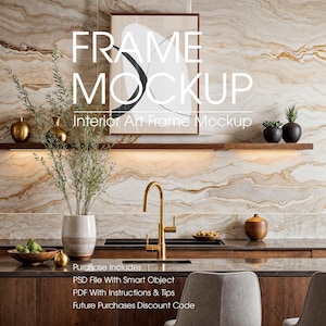 Realistic Poster Frame Mockup In Kitchen, Artwork Frame Mockup, Canvas Frame Mockup, High Quality Art Frame Mockup, ISO/DIN PSD Frame Mockup