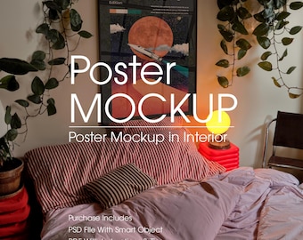 Retro Bedroom Frame Mockup, Gallery Wall Art (PSD)