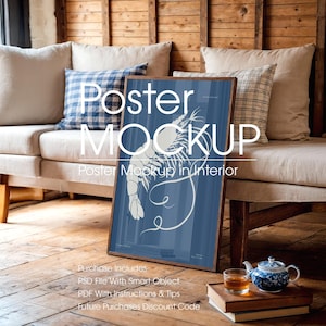 Rustic Sofa Poster Mockup, Gallery Wall Art (PSD)