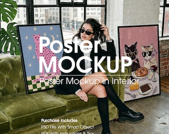 Industrial Poster Frame Mockup With Person, NY Gallery Wall (Digital Download)