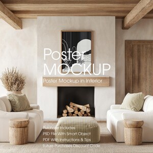 Poster Frame Mockup in Bedroom, Artwork Mockup, Mockup for Poster, Digital Download, Canvas Art Mockup, Wall Art Mockup, PSD Frame Mockup