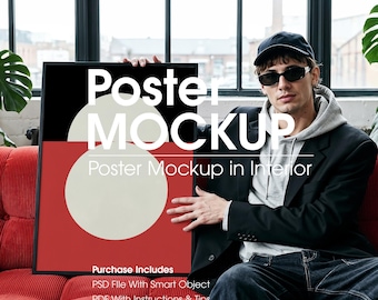 Frame Mockup With Person, Industrial Style Mockup, Digital Template (PSD)