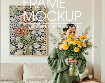 Realistic Art Frame Mockup With Person (PSD)