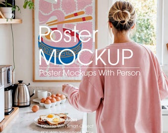 Poster Mockup With Person, Art Frame Mockup, PSD,  (Digital Download)