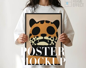 Poster Mockup with Person, Minimal Frame Mockup (PSD), Digital Template