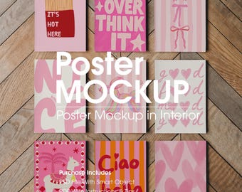 9 Poster Gallery Wall Mockup: Artwork Frame Mockups, DIN A Ratio, PSD File)