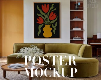 Poster Mockup in Living Room: Wall Art Mockup, Digital Download