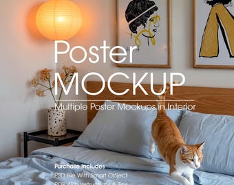 Bedroom Gallery Wall Mockup: Art Frames, DIN A Ratio (PSD File)