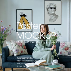Two Poster Frame Mockup with Person: Gallery Wall Art PSD (Digital Download, Mockup, 2048x2048px)