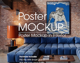 Poster Mockup in Living Room: Wall Art Frame Mockup, Digital Download (PSD File)