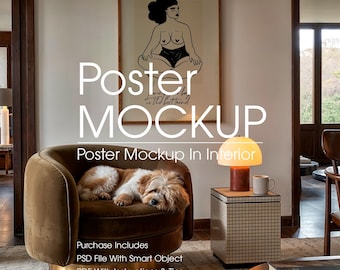 Contemporary Poster Frame Mockup with Pet (PSD)