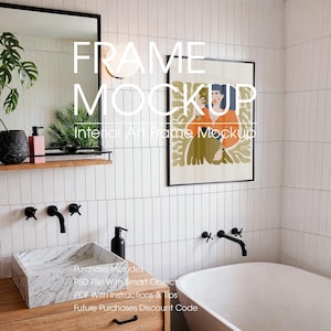 Modern Poster Frame Mockup In Bathroom, Wall Art Frame Mockup, Artwork Frame Mockup, Realistic Artwork Mockup, ISO/DIN PSD Frame Mockup