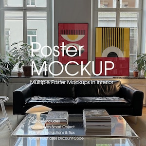 Contemporary Living Room Wall Frame Mockup, Multiple Frame Mockup, Poster Frame Mockup, Wall Mockup, Modern Mockup, Artwork Mockup, PSD