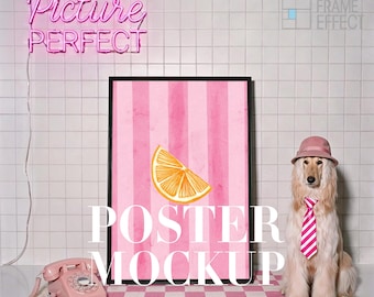 Poster Mockup, Wall Art Mockup with Pet, Digital Template (PSD Digital Download)