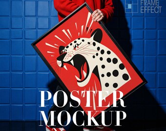 Frame Mockup With Person, Poster Mockup, Hands Holding Frame, Digital Template (PSD)