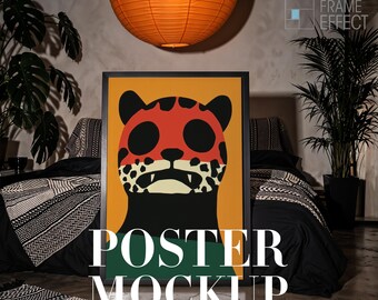 Poster Mockup in Bedroom, Moody, Bold, Wall Art Mockup (PSD), Digital Download