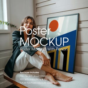 Poster Mockup with Person, Poster Mockup WIth People, Artwork Mockup, Gallery Wall Mockup, A4 Frame Mockup, Modern Chic Frame Mockup, PSD