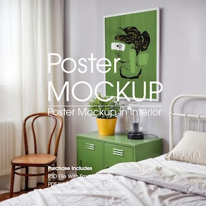Poster Mockup in Interior, Artwork Frame Mockup, Art Print Mockup, Wall Frame Mockup, Framed Poster Mockup, Photo Frame Mockup, PSD