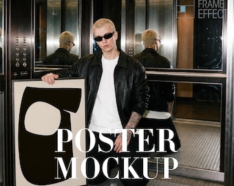 Poster Mockup With Person, Editorial Frame Mockup, PSD Template (Digital Download)
