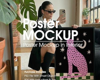 Poster Mockup With Person, Selfie Frame Mockup, Digital Download (PSD)