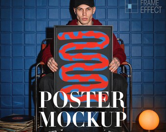 Frame Mockup With Person, Bold, Editiorial Poster Mockup, Digital Template (PSD)