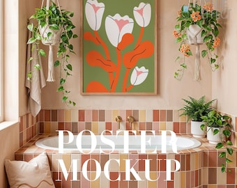 Poster Mockup in Interior, Art Frame Mockup in Bathroom, PSD,  (Digital Download)