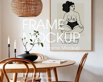 Poster Mockup in Dining Room, Wall Art Mockup (Digital Download, PSD)