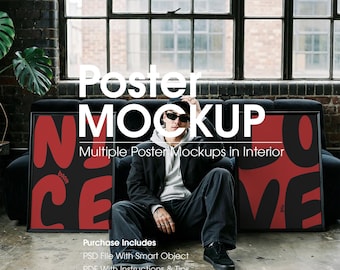 Frame Mockup With Person, Industrial Style Mockup, Digital Template (PSD)