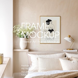 Poster Frame Mockup in Bedroom, Artwork Mockup, Mockup for Poster, Digital Download, Canvas Art Mockup, Wall Art Mockup, PSD Frame Mockup