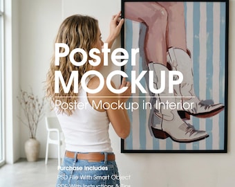 Minimal Art Frame Mockup With Person, Digital Template (PSD)