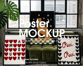 Multiple Frame Mockups: 2 ArtFrames, PSD Art Mockup (Digital Download, 2048x2048px), DIN A Ratio