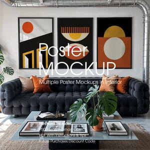 Contemporary Living Room Wall Mockup,Artwork Mockups, Poster Mockup, Gallery Wall Mockup,Art Frame Mockup,Mockup PSD, Multiple Frame Mockups