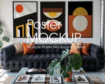 Gallery Wall Mockup, Multiple Art Frame Mockup, 3 Frames Mockup, Digital Download (PSD)