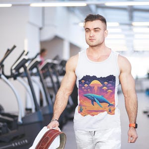 Vibrant Whale Tank Top, Ocean-Inspired Summer Tee, Unisex Graphic Muscle Shirt, Retro Beachwear, Perfect for Festival and Vacation